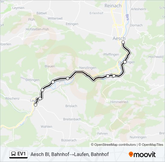 EV1 Bus Line Map