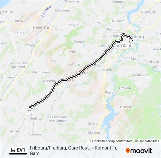 EV1 Bus Line Map
