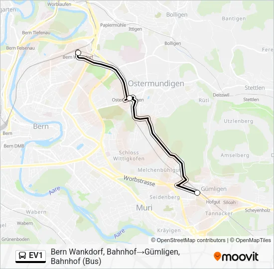 EV1 Bus Line Map