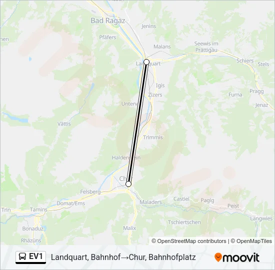 Plan de la ligne EV1 de bus