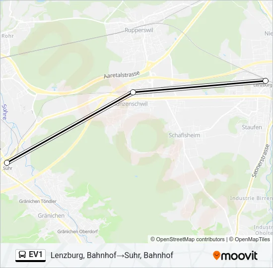 Plan de la ligne EV1 de bus