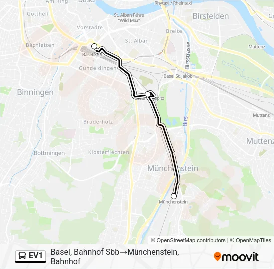 EV1 Bus Line Map