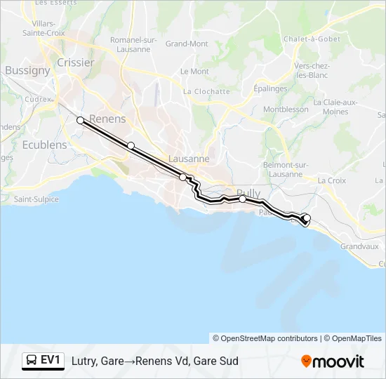 Plan de la ligne EV1 de bus