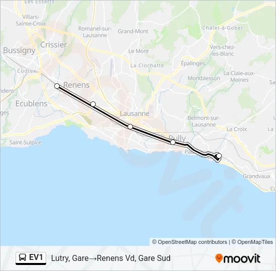 Plan de la ligne EV1 de bus