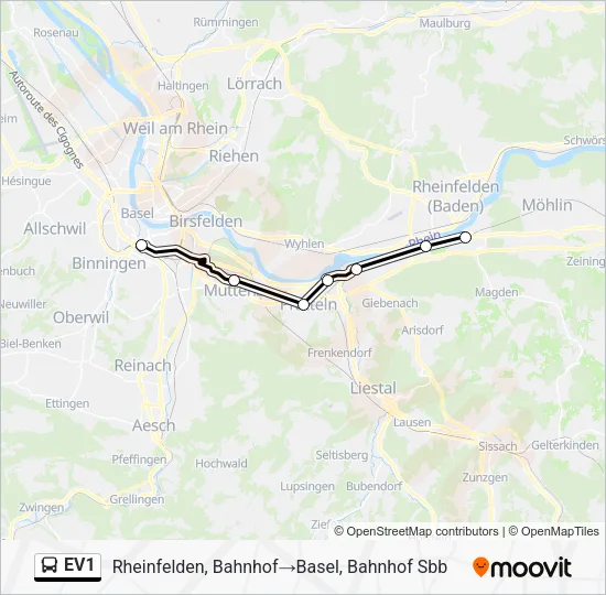 EV1 Bus Line Map