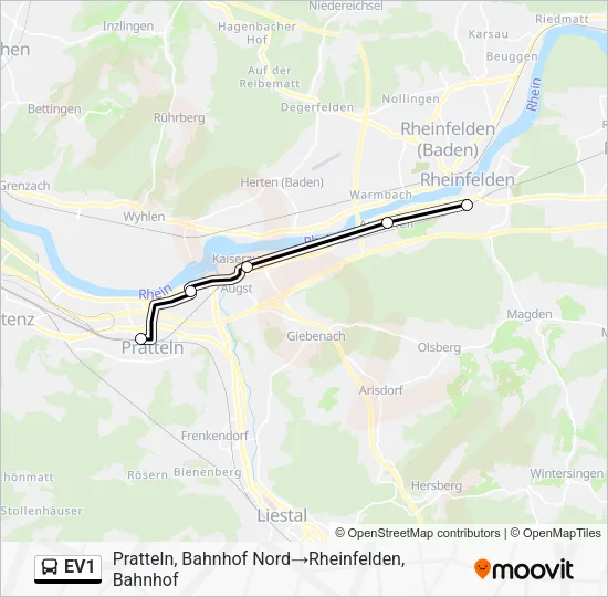 EV1 Bus Line Map