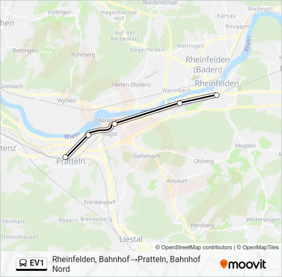 EV1 Bus Line Map