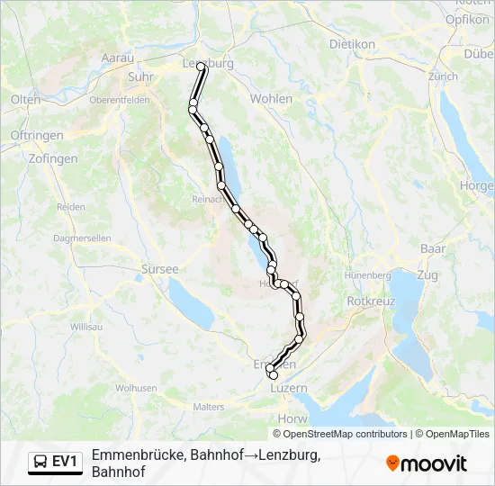 EV1 Bus Line Map