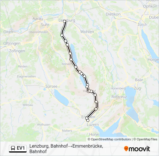 EV1 Bus Line Map