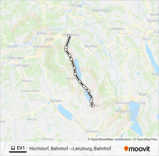 EV1 Bus Line Map