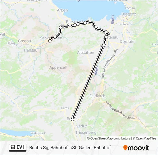 EV1 Bus Line Map