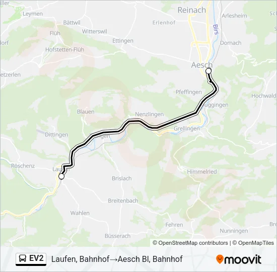 Plan de la ligne EV2 de bus