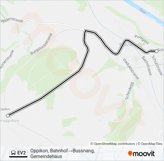 Plan de la ligne EV2 de bus