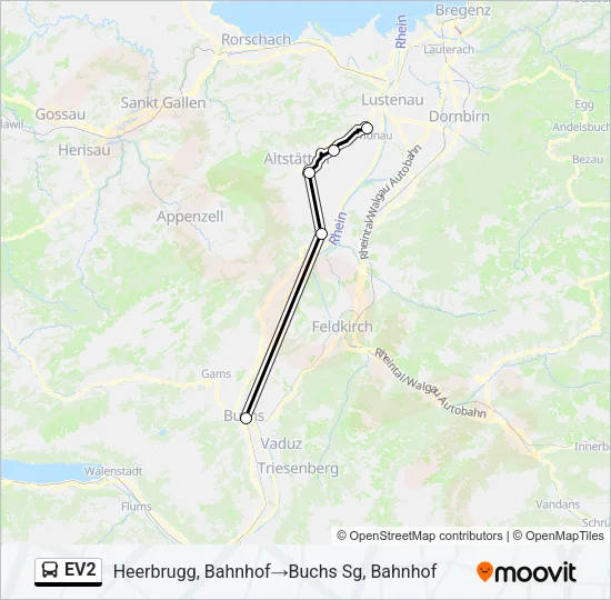Plan de la ligne EV2 de bus