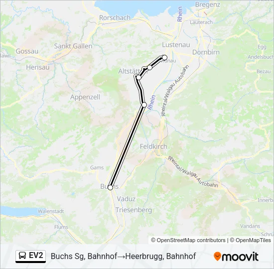 Plan de la ligne EV2 de bus