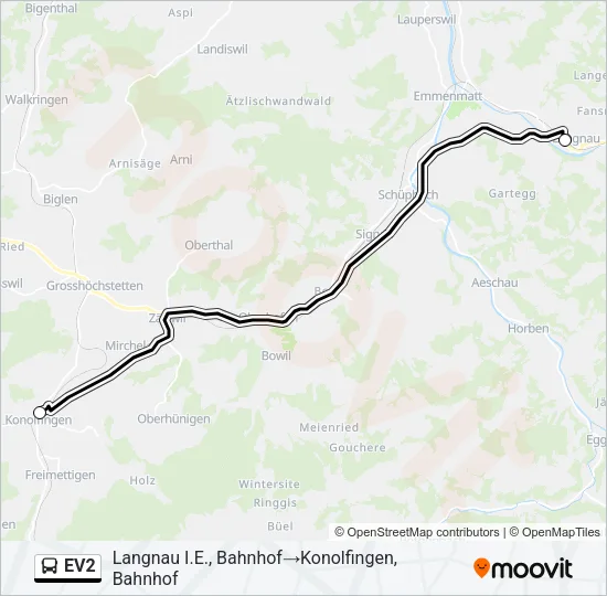 Plan de la ligne EV2 de bus