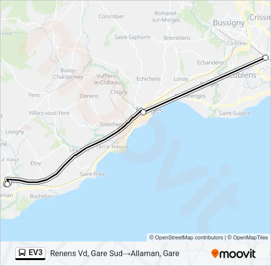 Plan de la ligne EV3 de bus