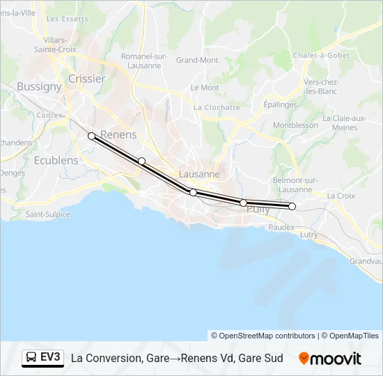 Plan de la ligne EV3 de bus