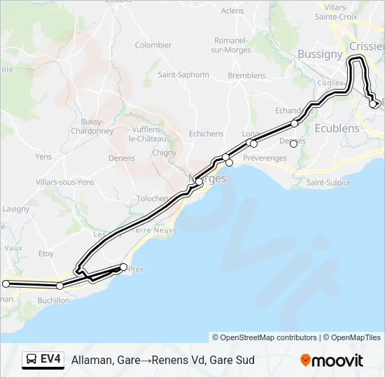 Plan de la ligne EV4 de bus
