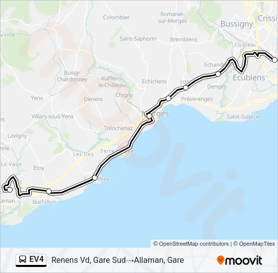 Plan de la ligne EV4 de bus