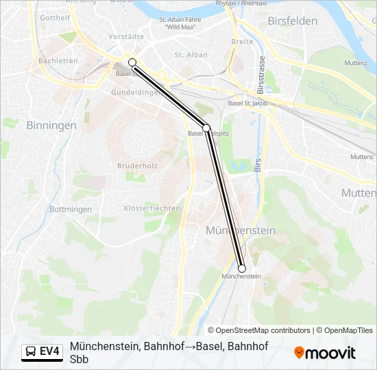 Plan de la ligne EV4 de bus