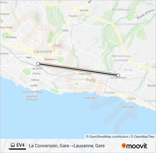 Plan de la ligne EV4 de bus