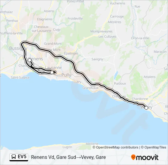 Plan de la ligne EV5 de bus