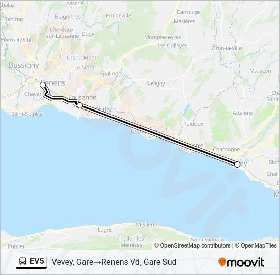 Plan de la ligne EV5 de bus