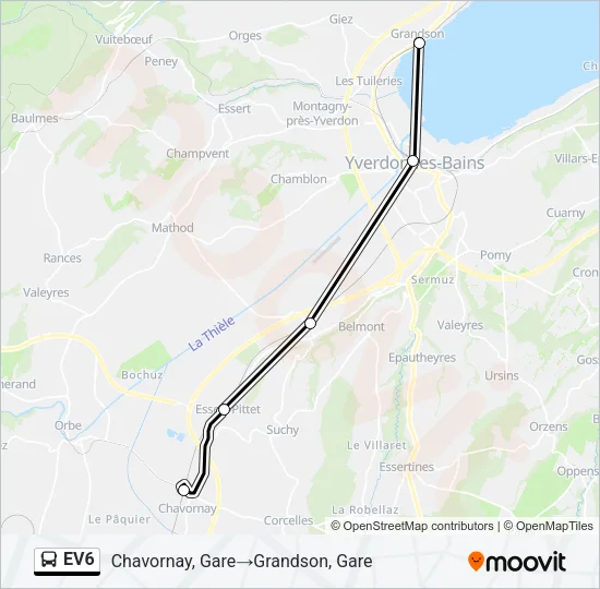 Plan de la ligne EV6 de bus