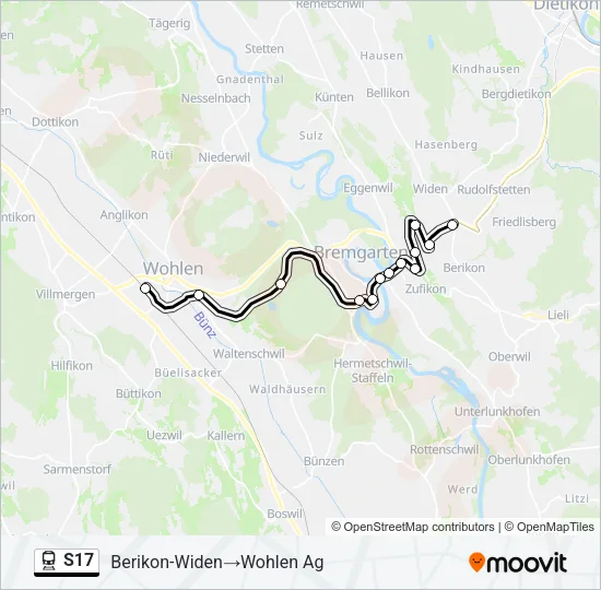 Plan de la ligne S17 de train