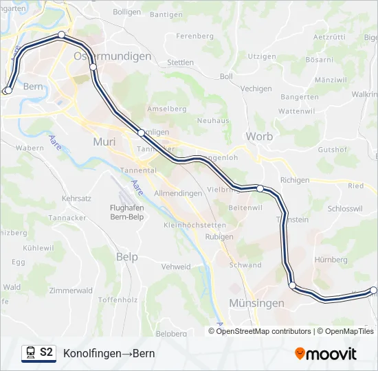 Plan de la ligne S2 de train