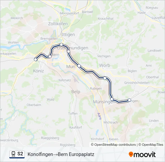 Plan de la ligne S2 de train