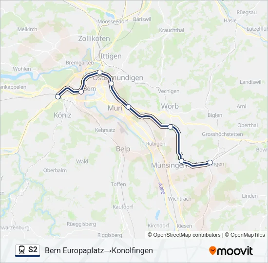 Plan de la ligne S2 de train