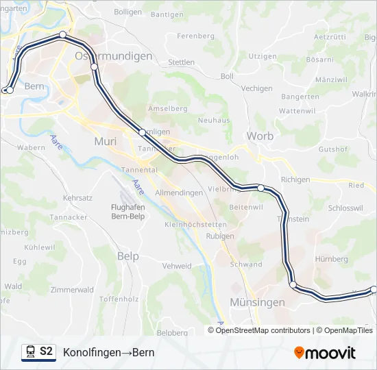 Plan de la ligne S2 de train