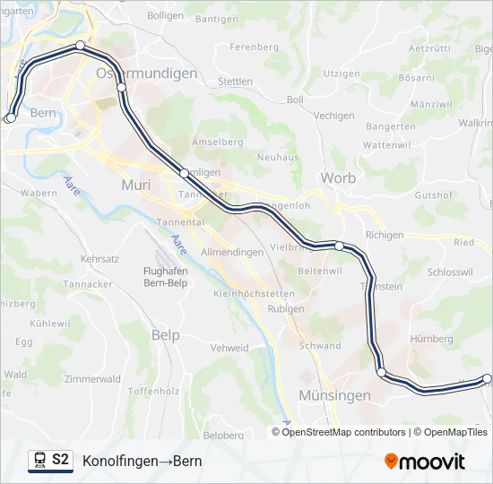 Plan de la ligne S2 de train