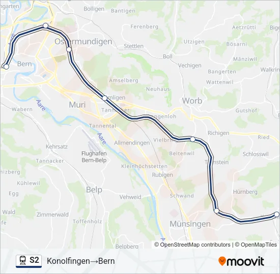 Plan de la ligne S2 de train