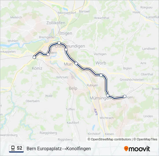 Plan de la ligne S2 de train