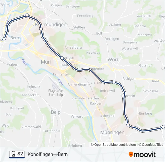 Plan de la ligne S2 de train