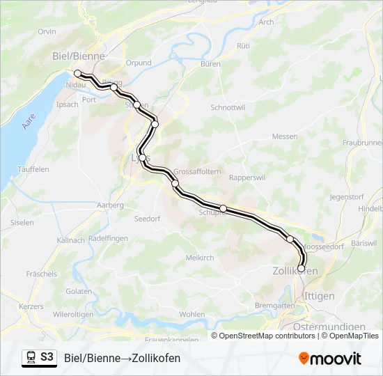 Plan de la ligne S3 de train