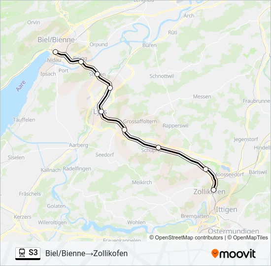 Plan de la ligne S3 de train