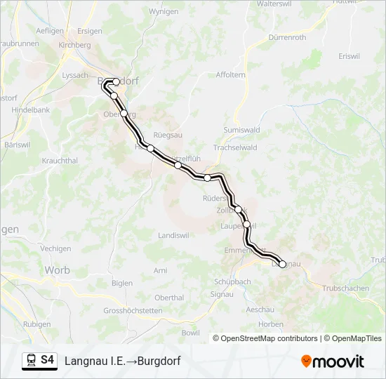 Plan de la ligne S4 de train