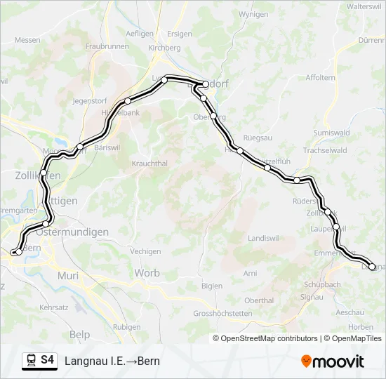Plan de la ligne S4 de train