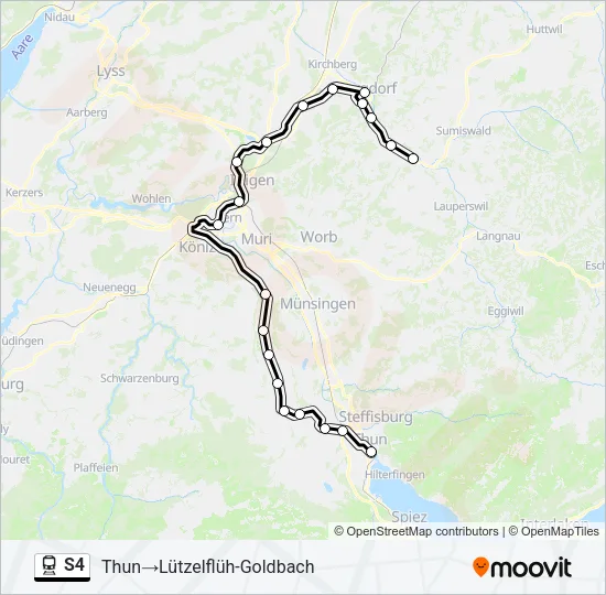 Plan de la ligne S4 de train