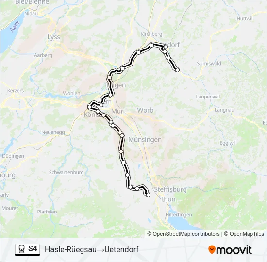 Plan de la ligne S4 de train