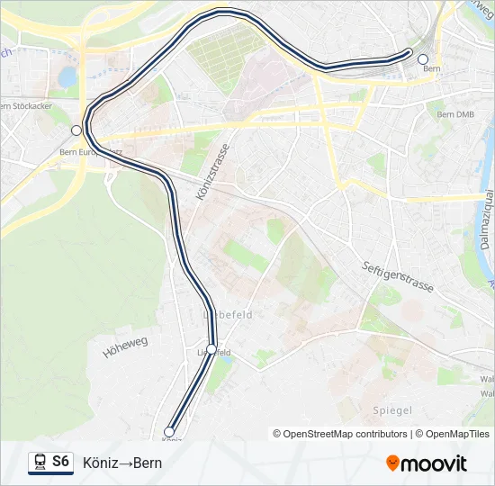 Plan de la ligne S6 de train