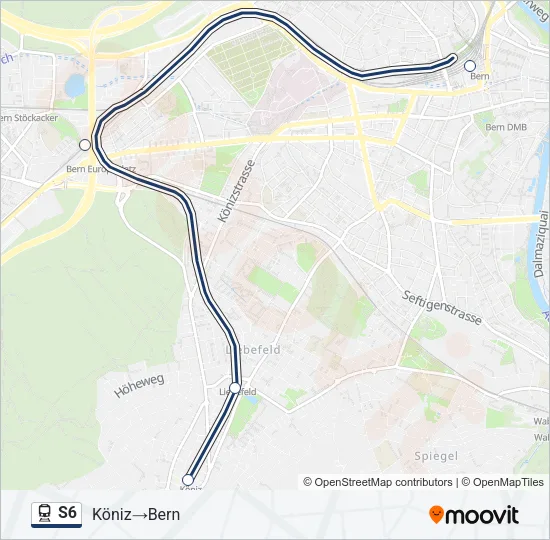 Plan de la ligne S6 de train