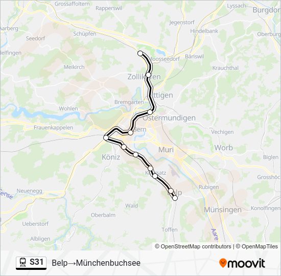 S31 S31 Itinéraire: Horaires, Arrêts & Plan - Belp→Münchenbuchsee (mis à jour)
