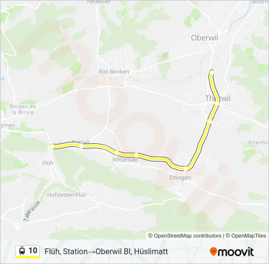 Plan de la ligne 10 de tram