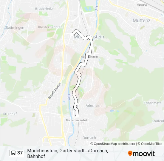 Plan de la ligne 37 de bus