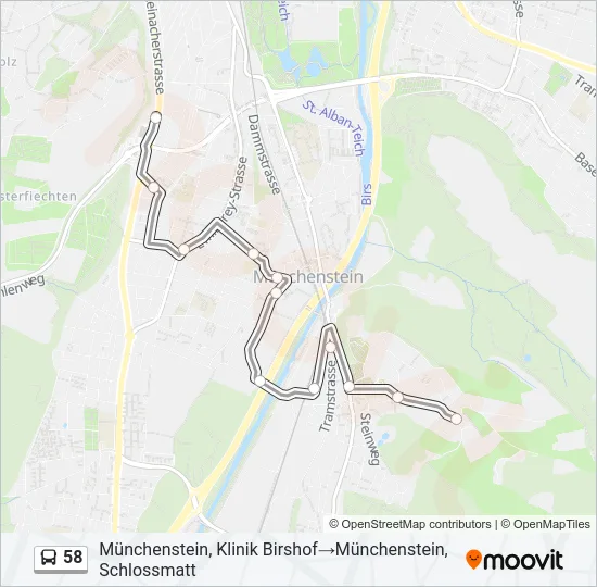 Plan de la ligne 58 de bus
